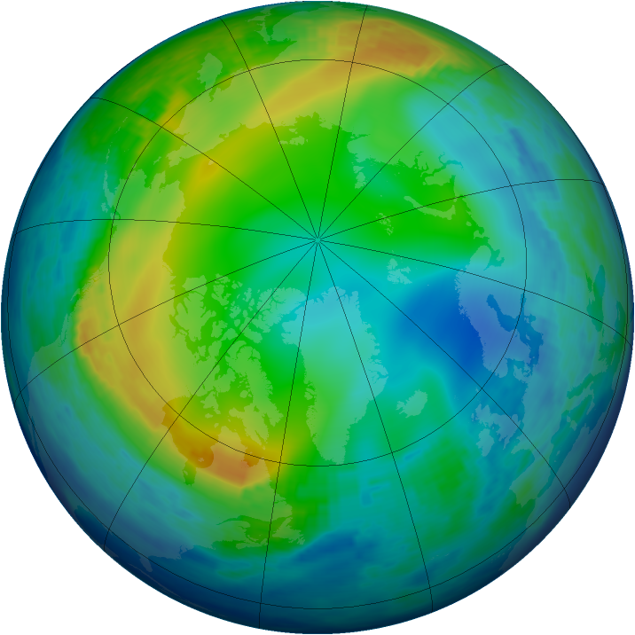 Arctic ozone map for 21 December 1992